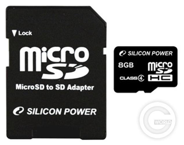 Карта памяти Transcend microSDHC 8 GB Card Class 4 + SD adapter Вид 1
